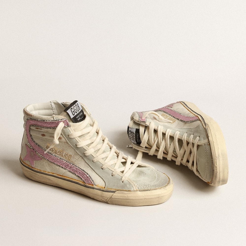 ❌ SOLD ❌ Golden Goose LTD Edition distressed white leather pink Slides — size 40